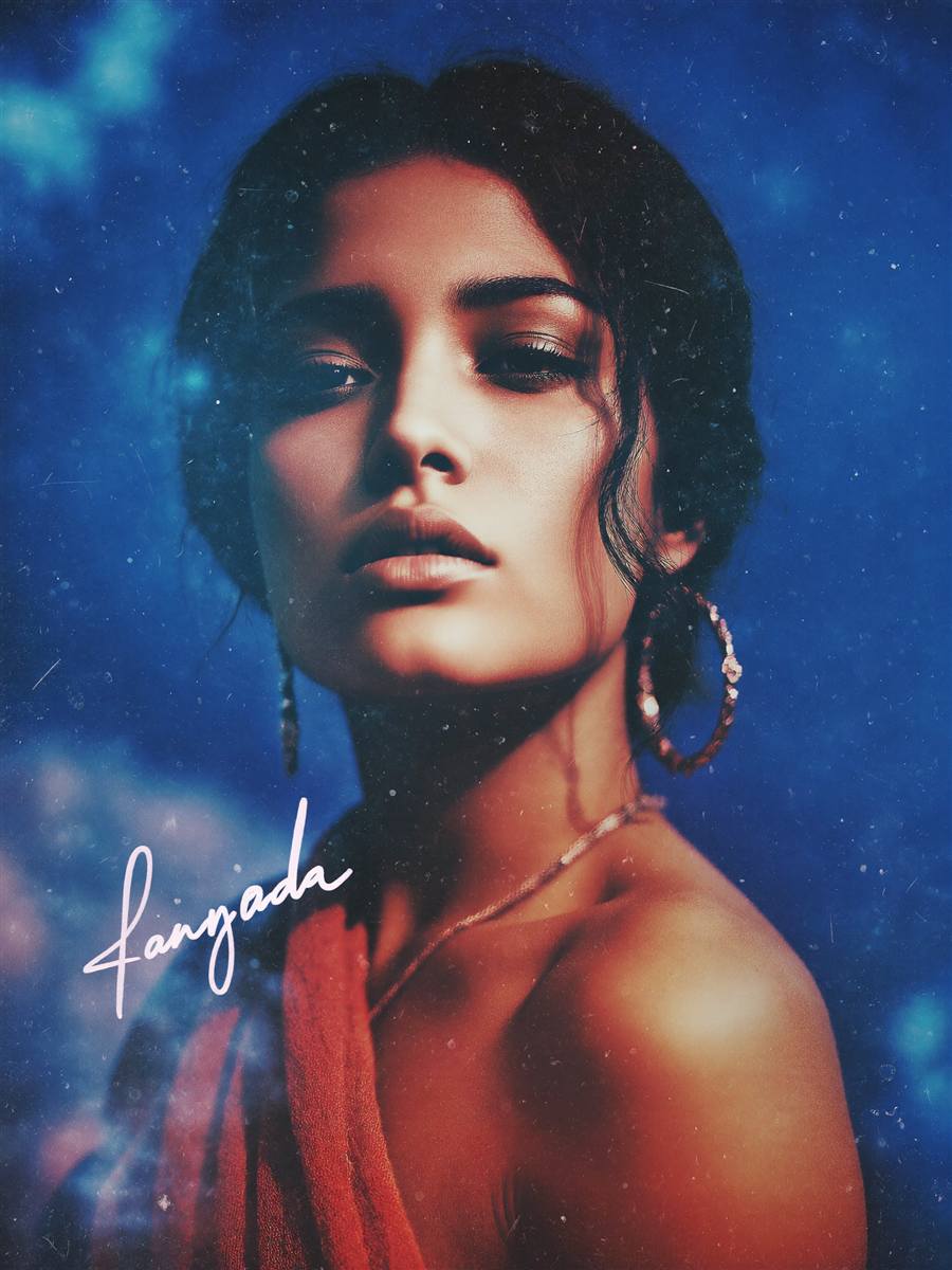 Aurora Negra — retrato em azul índigo